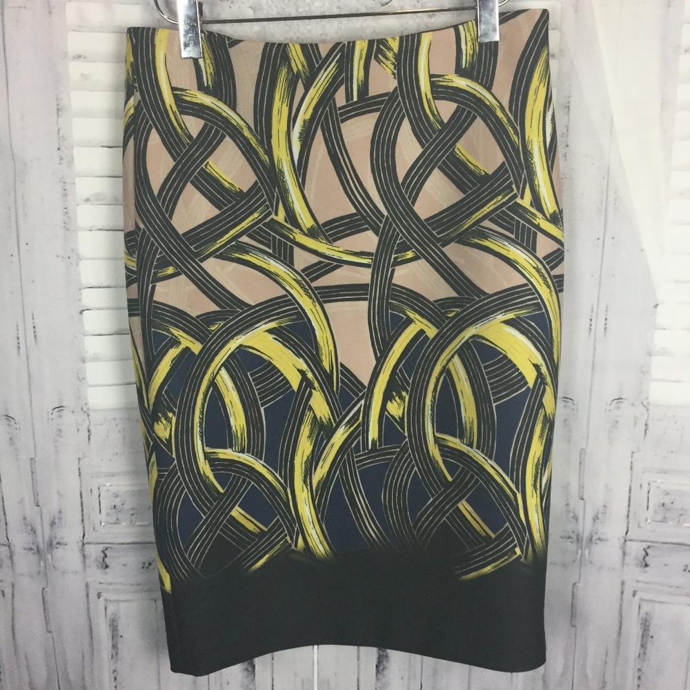 Yigal Azrouel Black Yellow Abstract Pencil Skirt